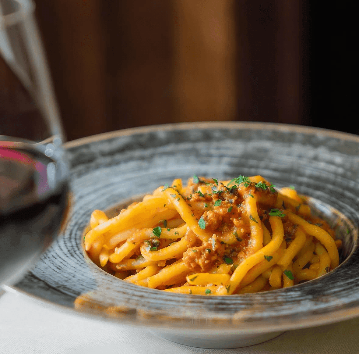 Pici senesi al ragù di salsiccia di "Cinta Senese"